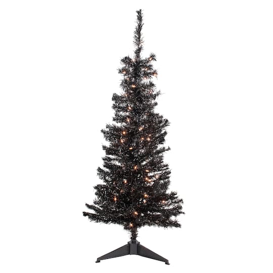 4Ft Pre-Lit Black Tinsel Artificial Christmas Tree, Clear Lights By Northlight | 4 ft | Michaels®
